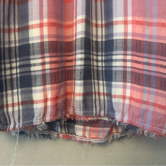 ⭐️Bella Dahl lace-up madras patriotic plaid frayed hem sleeveless dress small - Picture 12 of 14